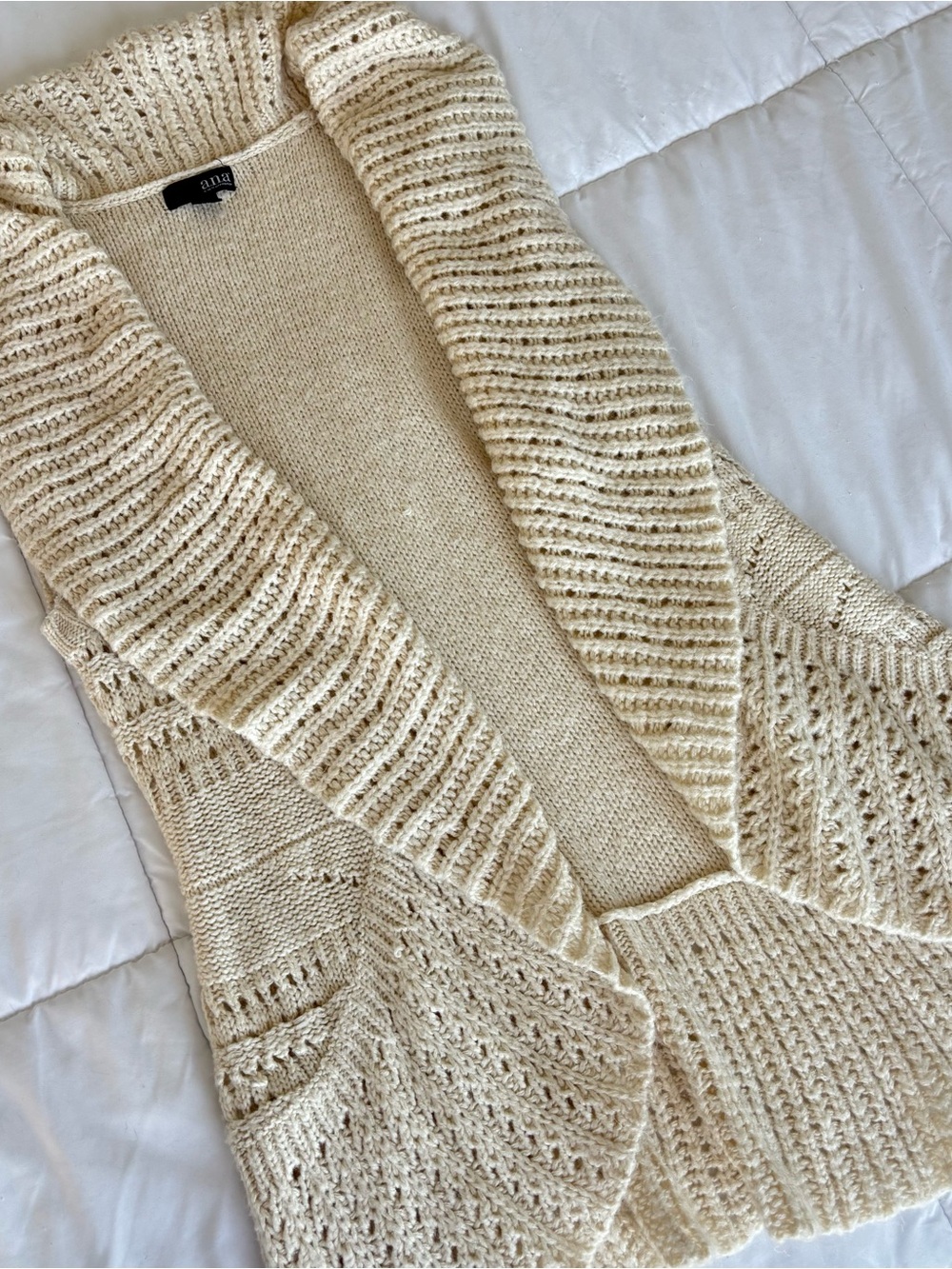 Cream Open-Front Shawl Cardigan